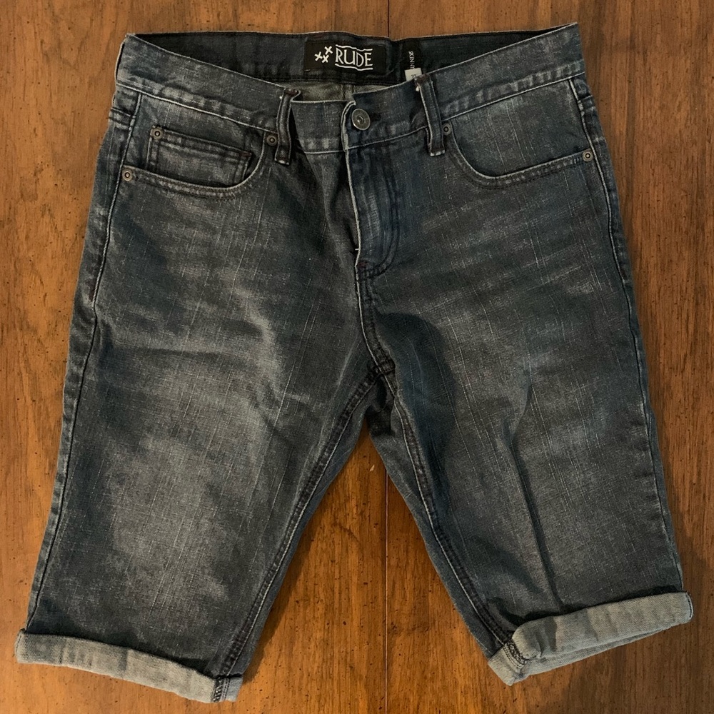 xxx Rude Skinny Jean Shorts - 32” Blue/Gray